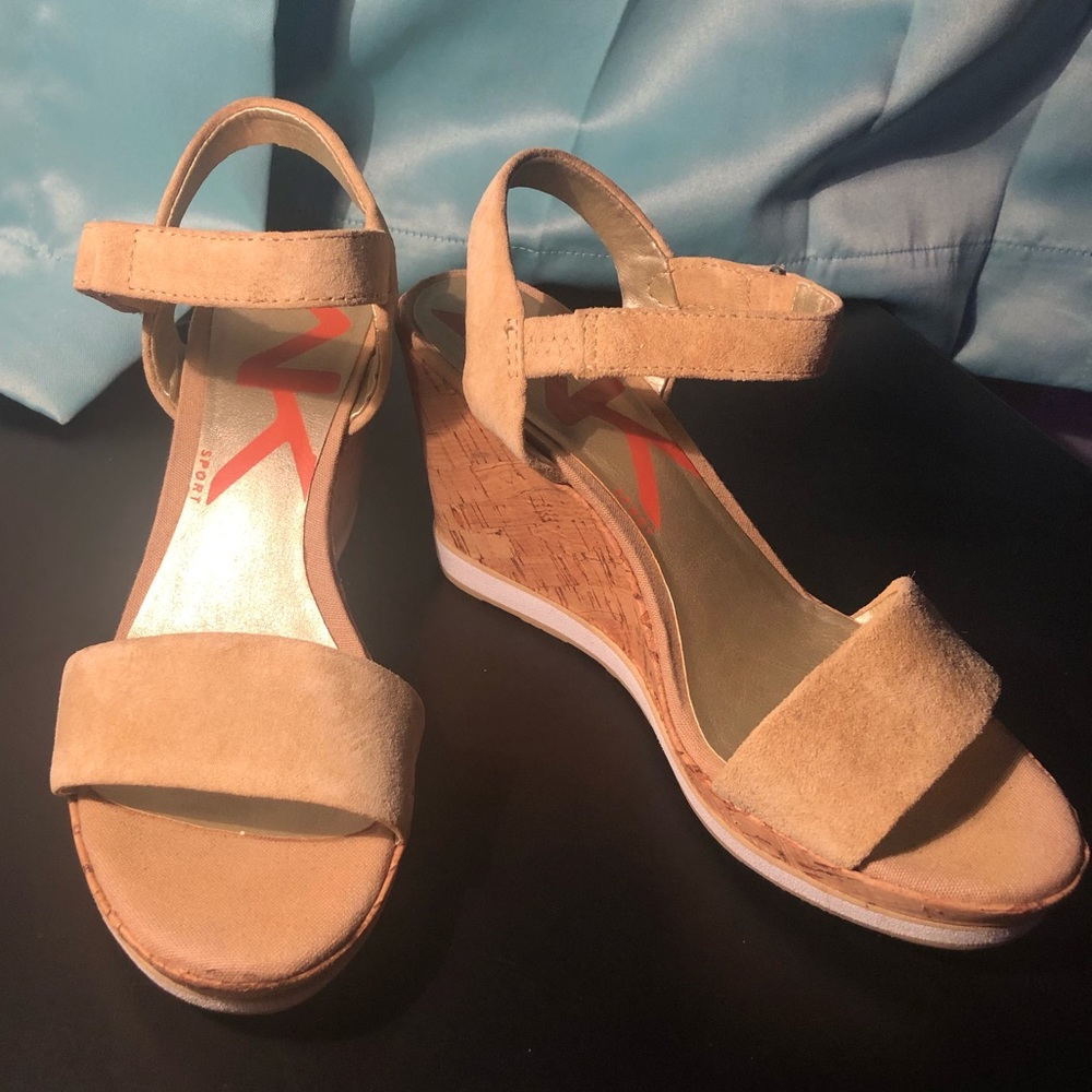 Suede and Cork High Heeled Sandals